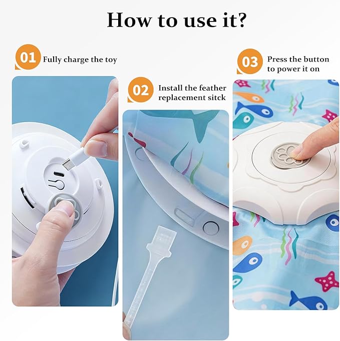 Interactive Cat Toy, Peek-a-Boo Series – Hidden Feather Wand, Rechargeable Indoor Hunting Toy, Squeaky Bird Sound, and Small Fish Pattern Cover
