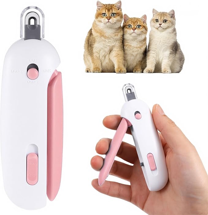 Safe Cat Nail Clippers with Adjustable Trimming Hole – Anti-Splash Claw Cutters with Hidden Nail File, Safe Toenail Trimmer for Kittens & Indoor Cats, No-Stress Grooming Tool