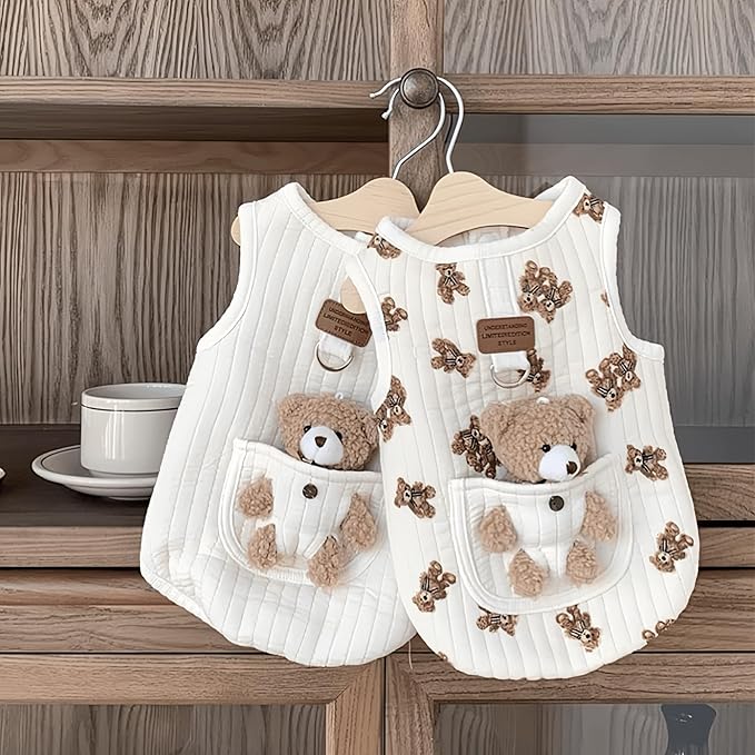 Cute Pet Apparel Plush Bear Pattern Cartoon Dog Clothes All Season Sleeveless Puppy Kitten Pullover Soft Skin-Friendly (White2, L (7.7-11lbs))