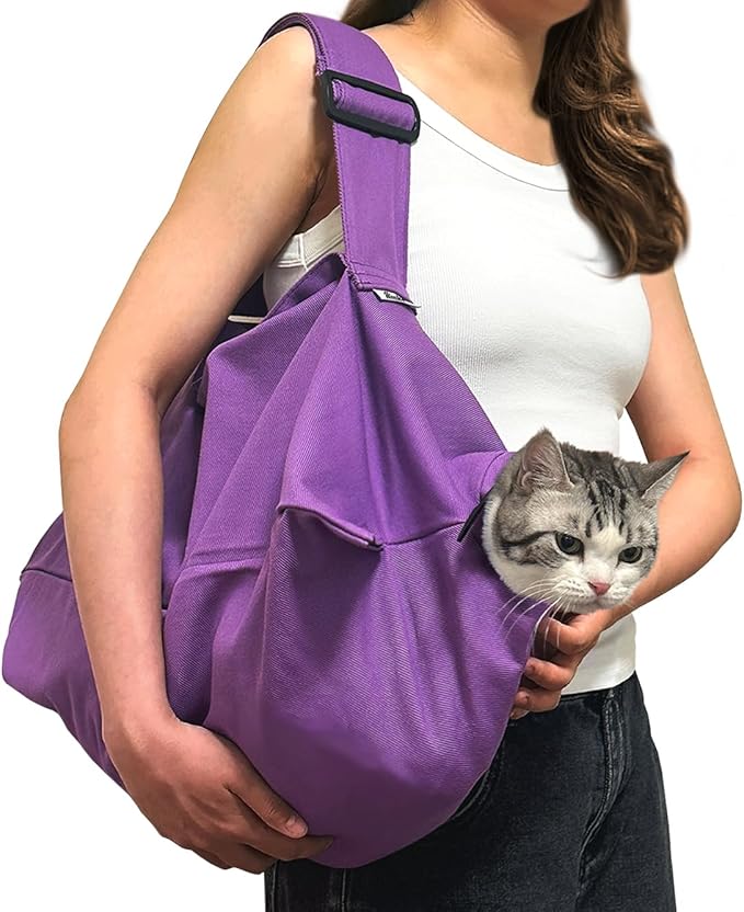 Cat Carrier Pouch for Medium Cats 10–20 lbs, Soft Cat Carrier with Upgraded Adjustable Strap, Durable Cotton Cat Bag for Nail Trimming, Medication & Vet Visits – Lavender