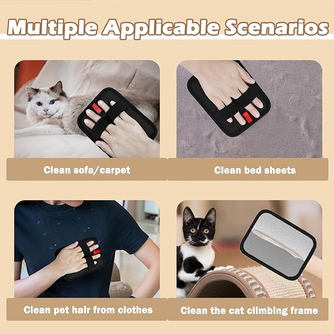 QQM 2026 Upgraded Pet Hair Remover Glove, Double-Sided Reusable Electrostatic Grooming Mitt for Cats & Dogs, Effective Fur Removal from Furniture, Couch, Carpet, Clothes, Bed & Car Seats