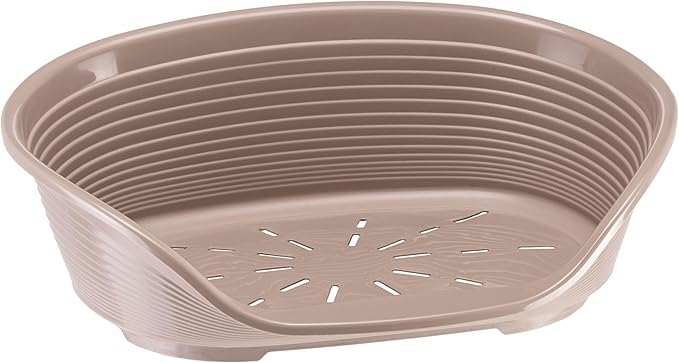 Ferplast Cat Bed, Plastic Dog Bed Small, Ventilation Holes and Non-Slip Rubber Feet for Added Stability 49 x 36 x h. 17.5 cm. Taupe