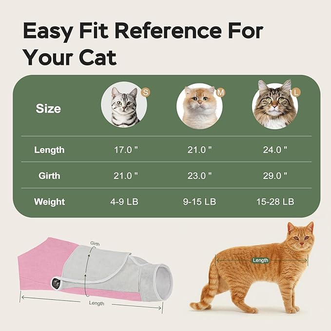 Cat Wrap for Cutting Nails, Self-Adhesive Cat Nail Clipping Restraint Bag, Anti-Scratch Cat Grooming Wrap Swaddle for Meds, SubQ Fluids, Ear Cleaning, Teeth Brushing & Vet Visits,Pink,L