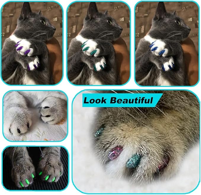 VICTHY 160pcs(16 Colors) Cat Nail Caps Cat Claw Caps Cat Nail Covers with Adhesives and Applicators (Medium)
