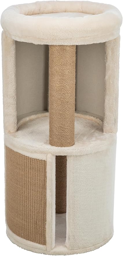 Trixie Giorgia Cat Tower, Combo Plush & Jute Covered Surfaces, Scratching Posts, Indoor Cat Condo with Padded Bed, Beige, 15.7" x 15.7" x 32.3"