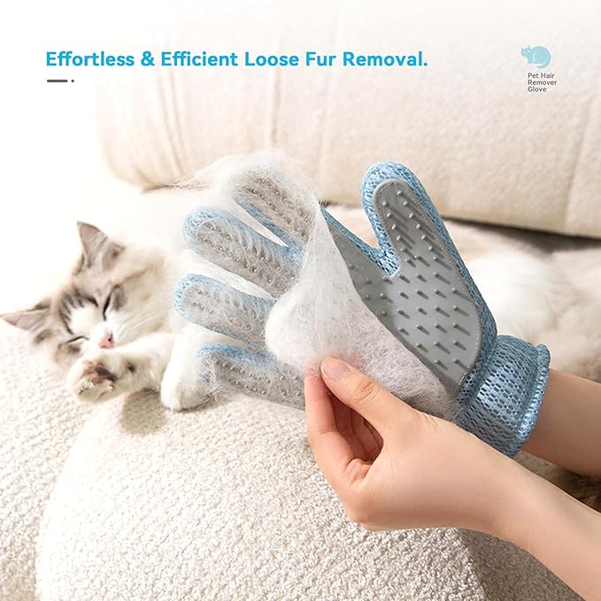 Pet Hair Remover Glove for Dogs & Cats, Upgraded Reusable 5-Finger, Gentle Deshedding Grooming Brush, Pet Hair Removal Tool for Furniture, Couch, Carpet, Car Seats, Sky Blue, 1 Count