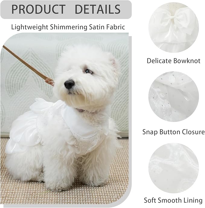 Dog Dress,Pet Wedding Dress Princess Formal Tutu Skirt with Bowknot,Puppy Birthday Party Outfit Apparel Girl for Small Dogs Cats (White, Large)