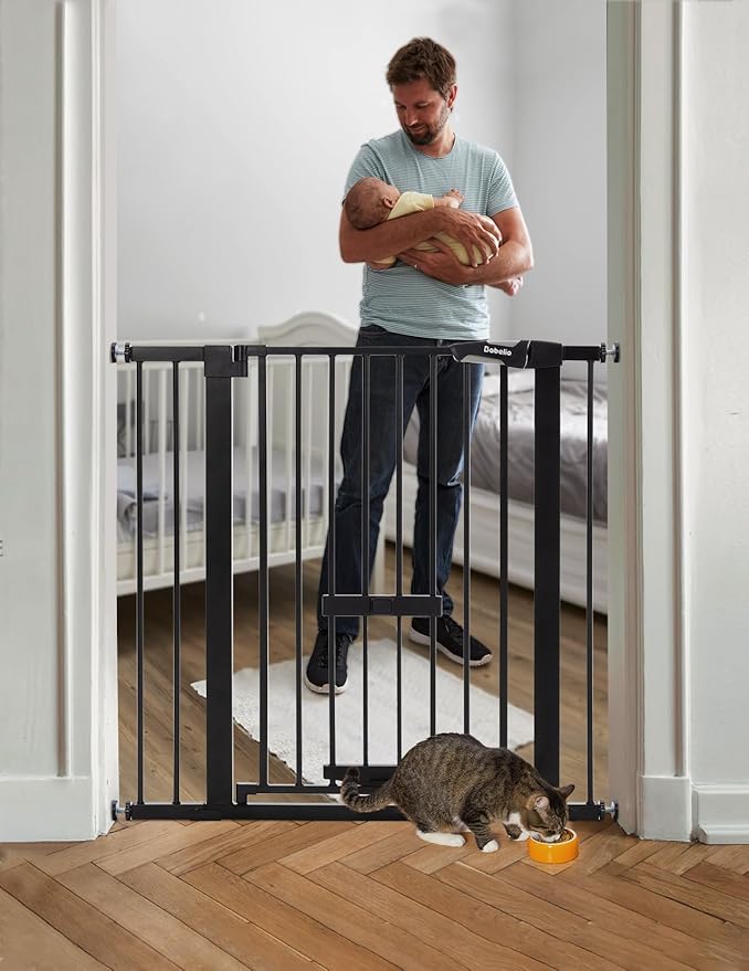 Babelio 36 Inch Extra Tall Baby Gate with Cat Door, 29.5-40" Metal Pet Door for Stairs, Doorways, House, Auto Close, Easy Walk Thru, Black