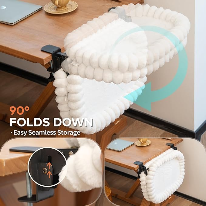 CHEERPALS Cat Desk Bed with Reversible Cushion, 90°Foldable Cat Hammock for Desk Mounted, Suitable for Medium-to-Large Cats and Puppy, Clowd Series(White, Large)