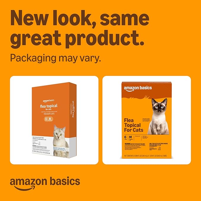 Amazon Basics Preventative Topical Flea Treatment and Control for Medium Cats (5-9 Pounds), Fast-Acting, Kills Fleas, Prevents Infestations, 6-Count
