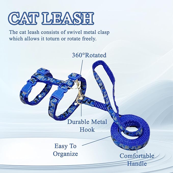 4 Pack Cat Harness and Leash Set with Collar, Escape Proof & Adjustable Kitten Harness for Small to Medium Cats, Walking & Travel Set (Sky Blue+Pink+Purple+Black)