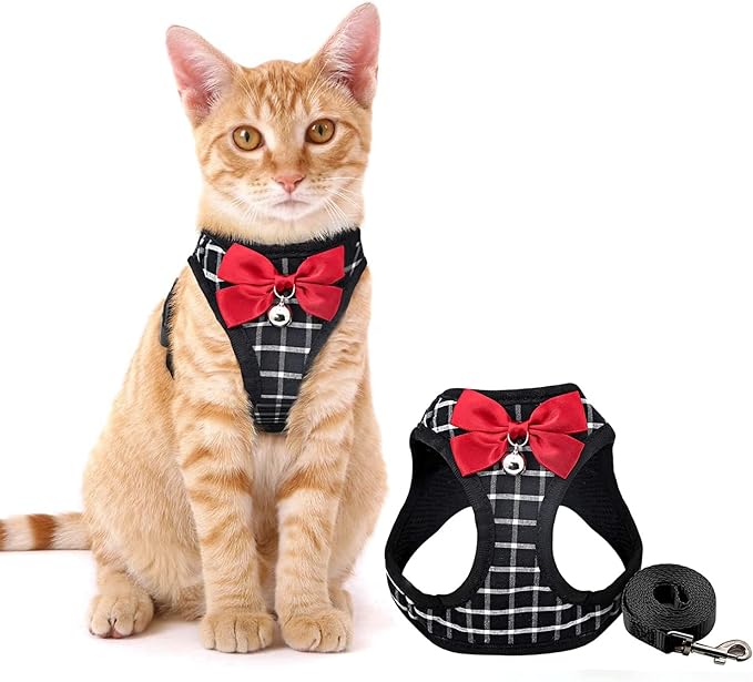 Cat Harness and Leash Set - Escape Proof, Breathable Mesh Vest Harness for Puppy, Cat, Rabbit (Black, L)