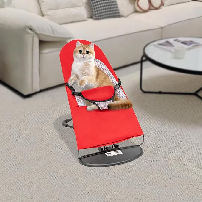 Pet Rocking Chair Solid Color Breathable Dog Bed Chair Portable Foldable Dog Cat Chair for Small Pets Weighing Less Than 33.07 lbs, 3 Levels Adjustable Height, Washable&Removable (Red)