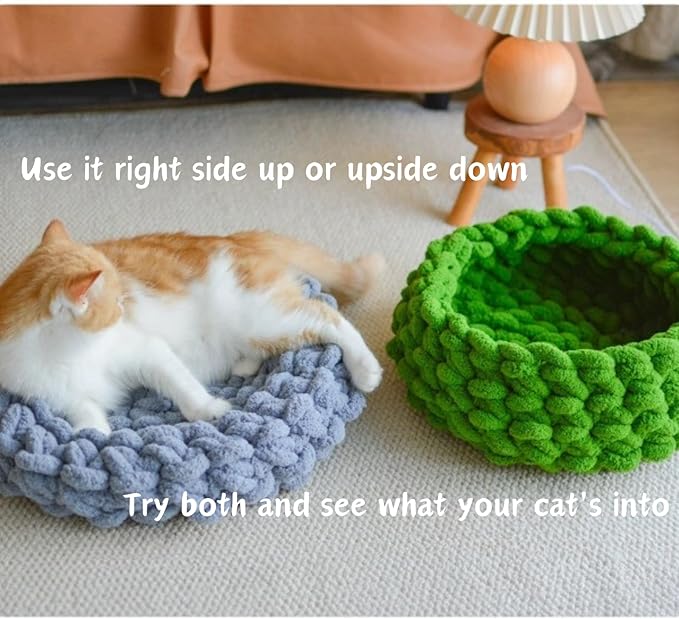 Cat Nest Bed - Premium Self Warming Handwoven Washable Extra Soft Round Cave House for Indoor Kitten & Kitty, Small & Large (MapleLeaf Red,Large)