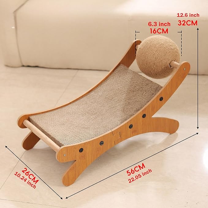 Cat Scratcher Bed for Indoor Cats Mini Beach Chair with Scratching Ball - Sturdy Furniture Pet Bed for Small Animals & Kittens- Corrugated Paper