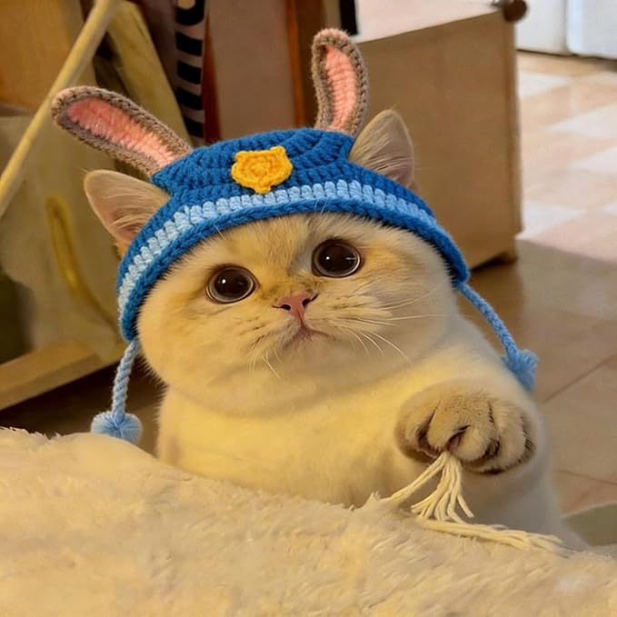 Cat Costumes for Female Cats Outfit Hat & Bandana Scarf Set, Puppy Party Hat for Small Pets Birthday Gift (Blue)