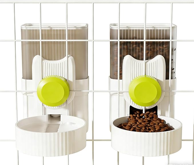 Pet Dog Cat Hanging Automatic Feeder and Water Dispenser Set, 2-in-1 Gravity Pet Food & Water Bowl for Cage, No-Spill Small Dog Rabbit Food Dispenser (Green)