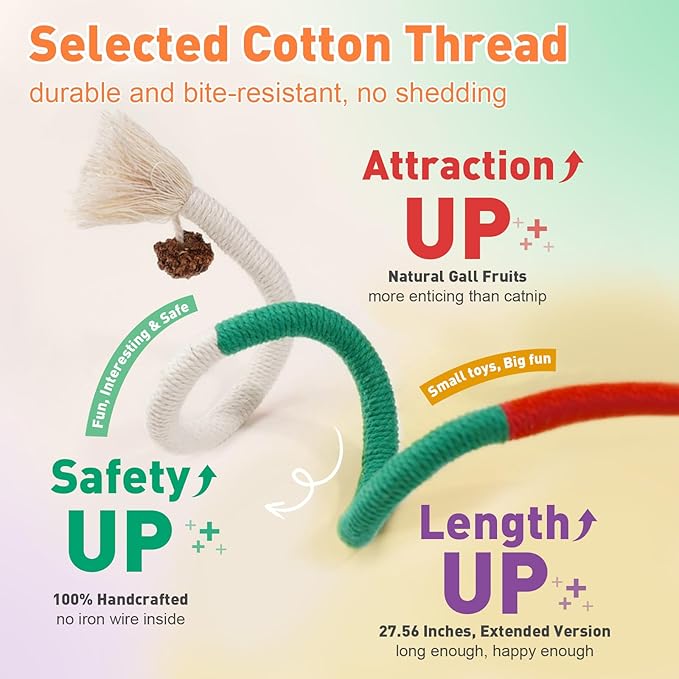 TEAWOO 6 PCS XL Cat Toys Chew Ropes, 27.56 Inches Cat Chew Rope Toy for Teeth Cleaning, Safe Catnip Toys for Cats Rope Chew Toy (6 Bags of Catnip Included)
