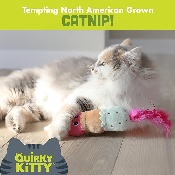 Ice Cream Kicker Catnip Crinkle Feather Soft Plush Cat Toy | Large Kicker Cat Toy for Bunny Kicks, Pouncing & Batting | Interactive Catnip Toy for Active Play