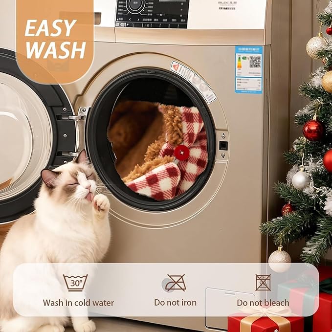 Jiupety Cat Bed for Indoor Self Warming Cat Bed Mat Ultra-Soft Plaid Dog Beds Machine Washable Pet Bed,Multifunction Folding Pet Blanket for Small Dogs and Cats Red,30X23In