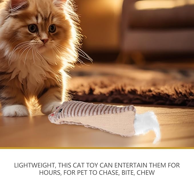 Mikikit Plush Catnip Cat Teething with Crinkle Paper Interactive Indoor Kitten Chew Soft Gray Cartoon Cat Shape and Kittens