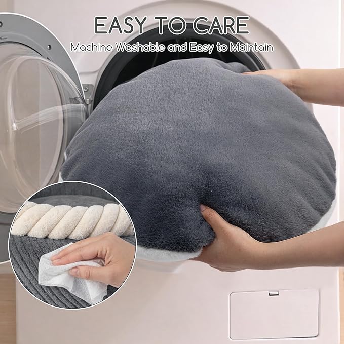 Hollypet Cat Bed for Indoor Cats Kitty Beds, Round Washable Fluffy Small Dog Bed, Soft Cozy Plush Pet Beds for Puppy and Kitten with Non-Slip Bottom (20" D * 8" Th, Gray)
