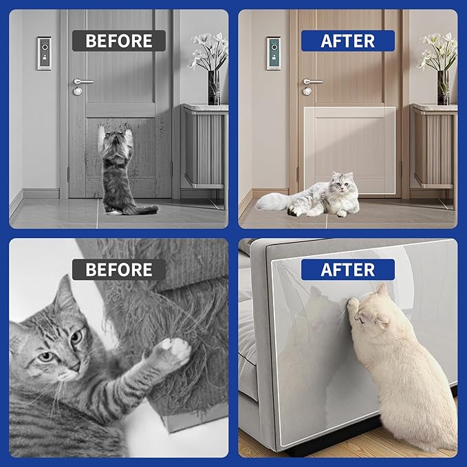 Anti Cat Scratch Furniture Protector, Thickened Cat Scratch Guards for Couches, Tables & More, 196.8" x 11.8" Transparent Self-Adhesive Couch Protector Against Cats Claws