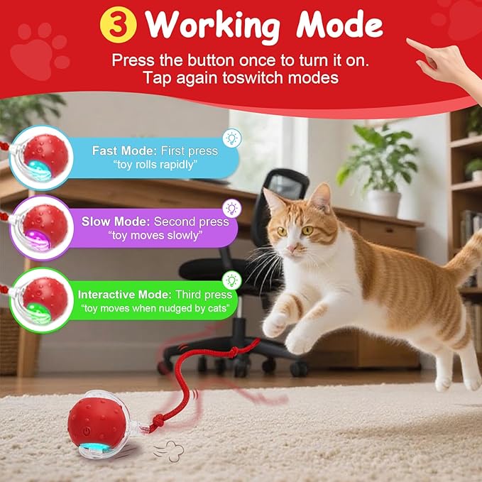 Interactive Cat Toys Smart Ball for Cats & Dogs! Now with 2 Rapid Tails. Features: 360°Auto-Rolling, Motion Activation& Bird Sounds. Perfect for Indoor Pet Exercise & Fun. (Yellow＆Orange)