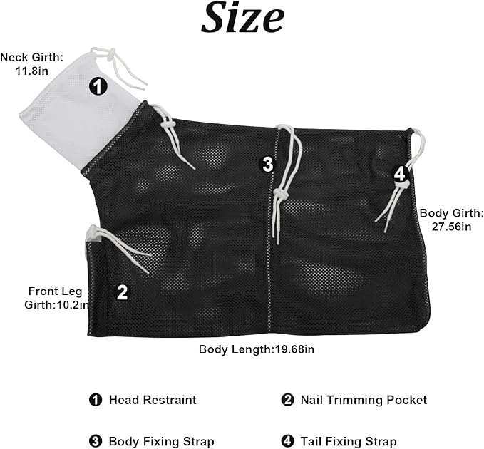 Cat Bathing Bag, Breathable Mesh Cat Shower Bag Anti Scratch Adjustable Grooming Washing Bag for Nail Trimming Soft Polyester