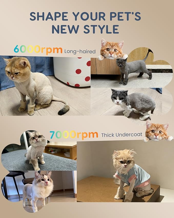 Cat Clippers for Matted Long Hair, Quiet Cat Grooming Kit 2-Speed Cordless Rechargeable Shaver Hair Trimmer, Pet Clippers for Small & Large Dogs & Animals (Gold)