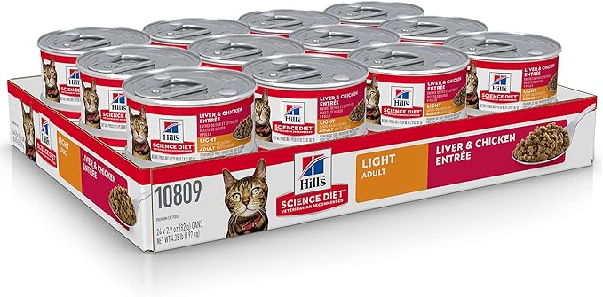 Hill's Science Diet Adult 1-6 Light Wet Cat Food, Liver & Chicken, 2.9 oz. Cans, 24-Pack