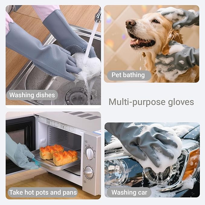 Dog Washing Gloves with Bristle Scrubbers,Pet Grooming Gloves,Massage Mitt with Enhanced Five Finger Design,Silicone Gloves for Dogs and Cats Bathing, Massage(Grey)