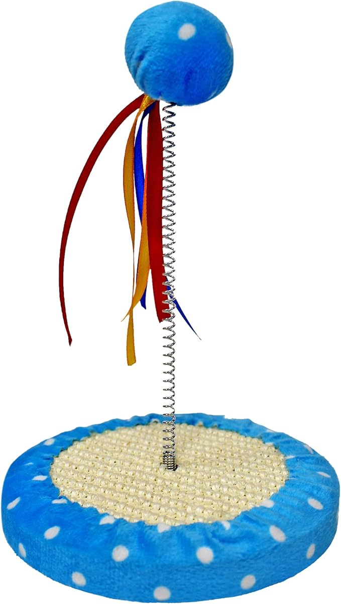 Small Cat Scratcher Toy Tree with Ball – Indoor Scratching Cat Toys with Colorful Ribbons + Durable Base – Stable & Compact 9.75-Inch Interactive Kitten Toys for Active & Entertained Kittens