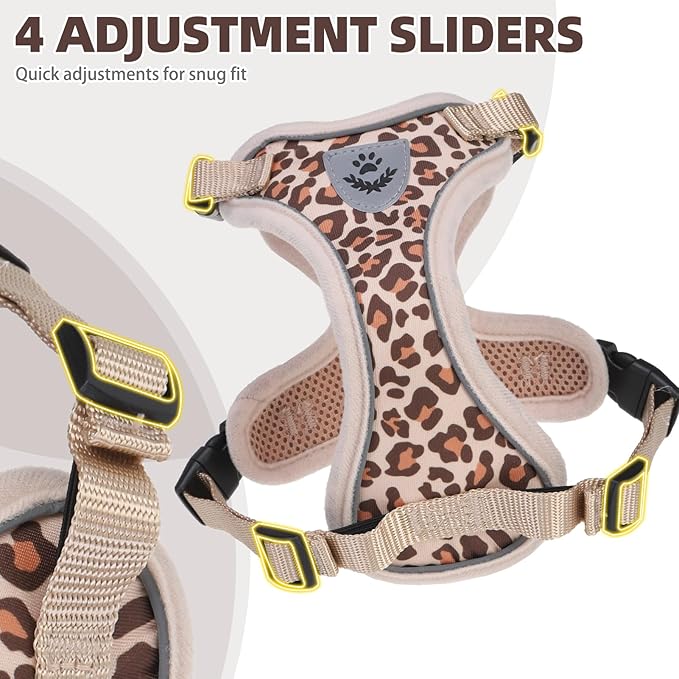 PUPTECK Cat Harness and Leash Set Escape Proof Reflective Cat Walking Harness Adjustable Soft Breathable Mesh Vest for Small Pets, Khaki Leopard Print, S