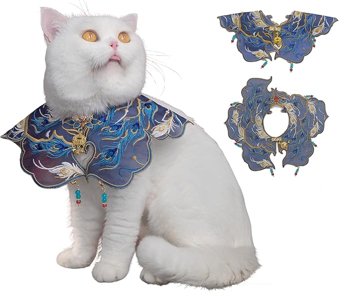Blue Pet Bandana for Cats & Small Dogs – Irregular Embroidery Scarf, Metal Buckle, Unisex Dog Bandana & Cat Outfit for Wedding, Birthday, Holidays