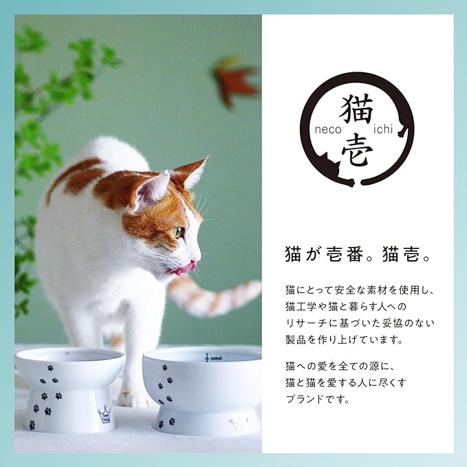 猫壱 necoichi Happy Dining Stemless Food Bowl for Cats, Polka Dot