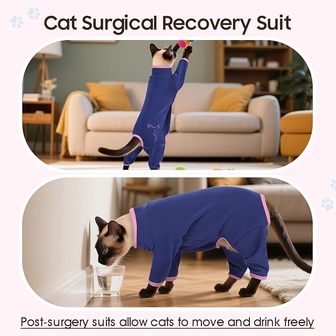 DENTRUN Cat Clothes for Hair Control with Hair Sticky Fabric - Soft Recovery Suit & Breathable Lint-Resistant Cat Sweater for Cats Only, Kitten Onesie Pajamas, XL, Blue