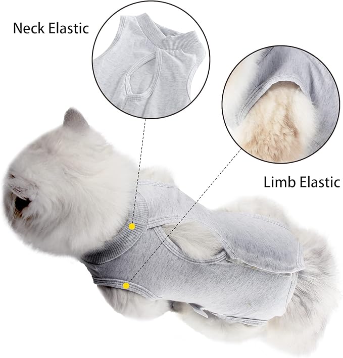 Cat Recovery Suit for Male and Female Surgical Post Surgery Soft Cone Onesie Shirt Clothes Neuter Licking Protective Diapers Outfit Cover Kitten Spay Collar(L, White)