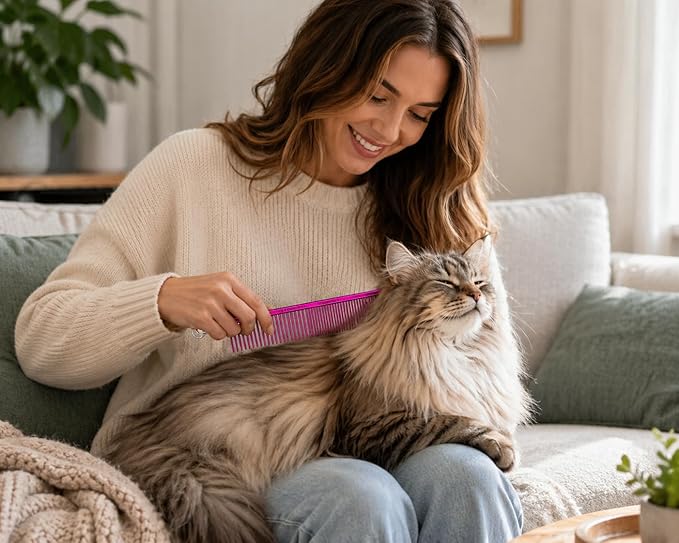 Resco Professional Anti-Static Best Dog, Cat, Pet Grooming Comb, Medium/Coarse Tooth Spacing, 1.5-Inch Pins, Candy Red