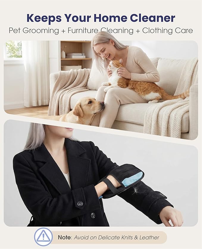 Rivalran Pet Hair Remover Glove for Dog & Cat, Reusable Electrostatic Magic Brush, Five-Finger Hair Removal Mitt for Cleaning Clothing, Bed, Couch, Carpet, and Car Seat Blue