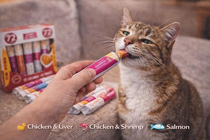 Premium Lickable Cat Treats - 72 Squeeze Tubes (0.5oz) | High-Protein Grain-Free Variety Pack | Hydrating Creamy Snacks for All Cats