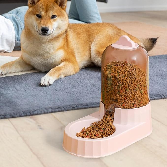 Automatic Feeder, Inclined Feeder with Non-Slip Bottom, Dish Waterer for Puppy Bunnies, Pink Food
