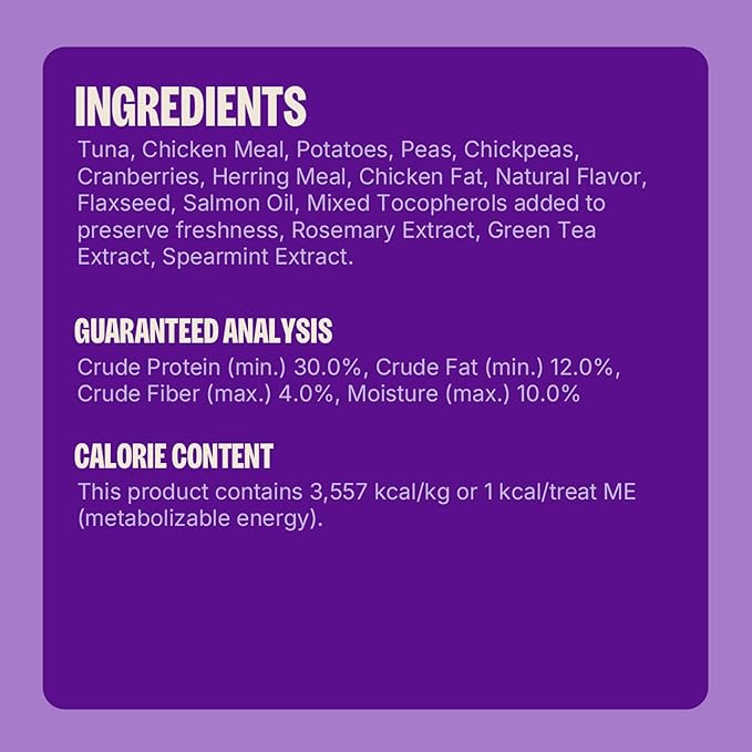 Wellness Kittles Crunchy Cat Treats, All Lifestages, Kitten to Senior, Natural, Grain Free, Tuna and Cranberry Flavor, 6 oz Bag