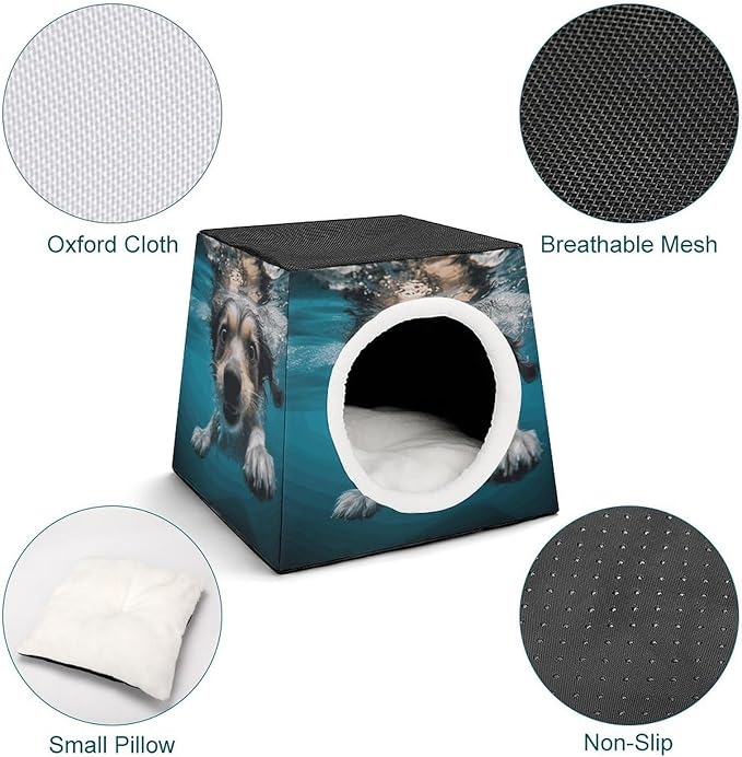 Cat Cave Cat Beds for Indoor Cats Underwater Dog Foldable Cat Hideaway with Washable Cushion and Non-Slip Base
