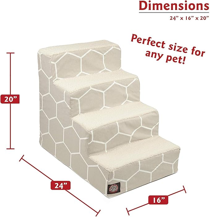 Majestic Pet 4 Step Portable Dog Stairs for Small Dogs to get on Bed Supports 250 lbs or Less – Dog Steps for High Bed with Machine Washable Cover –Pet Stairs for Cats Hexo Shapes Gray