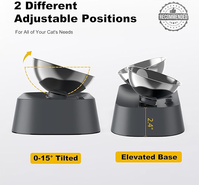 ZOMISIA Raised Cat Food and Water Bowls with 3 Height for Indoor Cats, 15° Tilted in Both Ways Elevated Base Anti Vomiting Cat Dishes, Anti Spill for Puppies