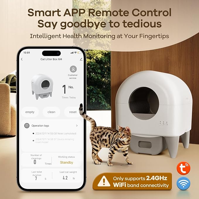 Fumoi Automatic Cat Litter Box Self Cleaning Litter Box Large Capacity for Multiple Cats, App Control with Safety Sensors, Removable Washable Liner,2 Rolls Garbage Bags,Grey