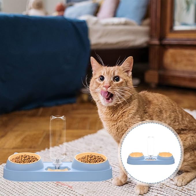Abaodam Double-Bowl Pet Feeder Dog Food Dispenser Raised Cat Dog Bowl Pet Feeding