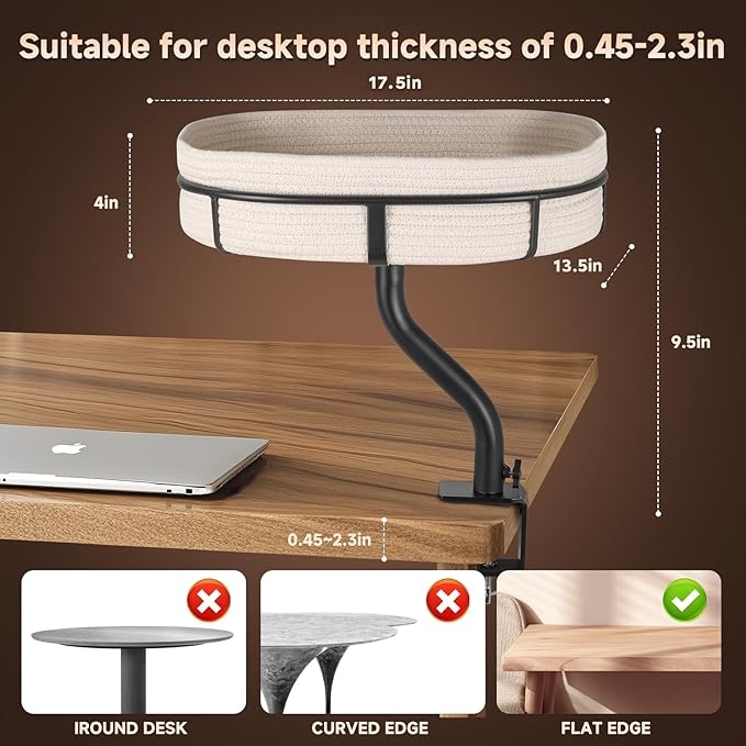 Cat Desk Bed with 360° Rotating Mount Attachment - Space-Saving Cats Hammock for Home Office/Computer Desks, Washable All-Season Indoor Pet Nest - Comfortable Perch (13.5IN-17.5IN)