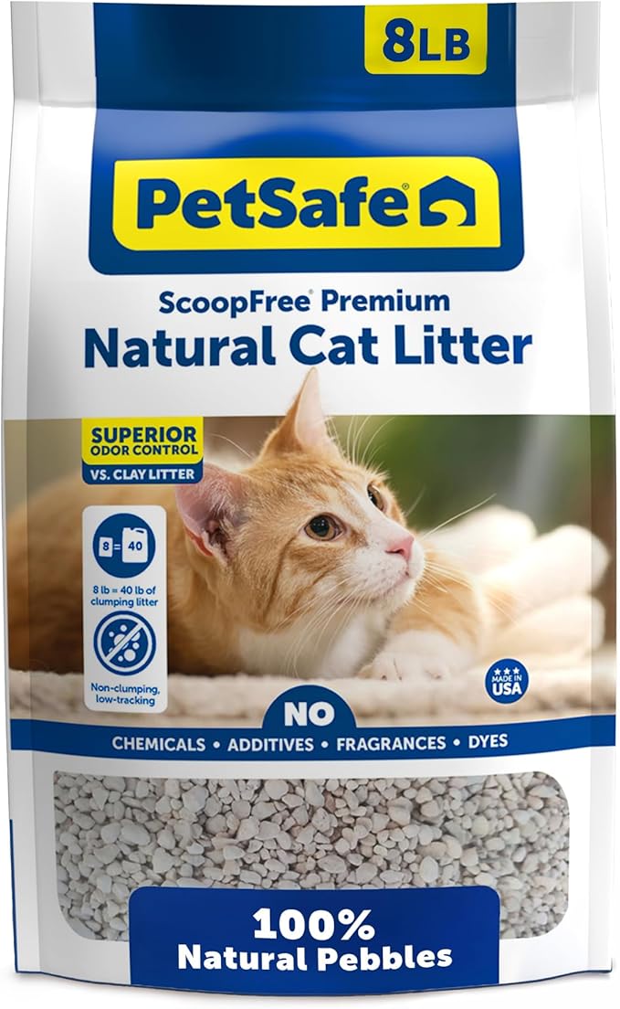 PetSafe ScoopFree Premium Natural Cat Litter, 100% Natural Non-Clumping Cat Litter, 30+ Day Odor Control, No Chemicals, Additives, Dyes or Fragrances, Use with Any Litter Box (8 lb Bag)